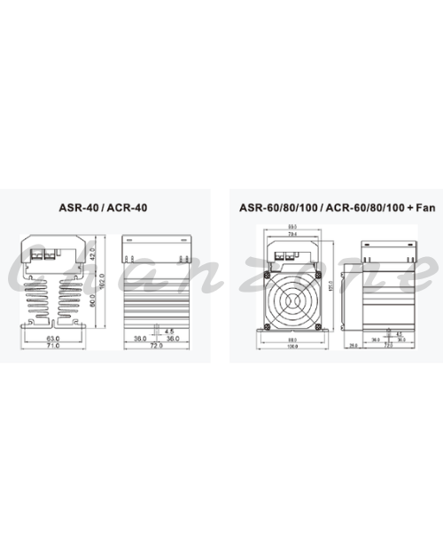 陽明電機 ACR-LA系列-標準型/線性控制SCR 單相加強散熱型固態模組 ACR-40/60LA