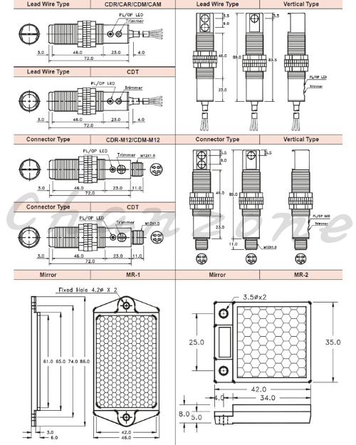 陽明電機 M18系列-直接反射式 圓型光電傳感器 CAR-10X