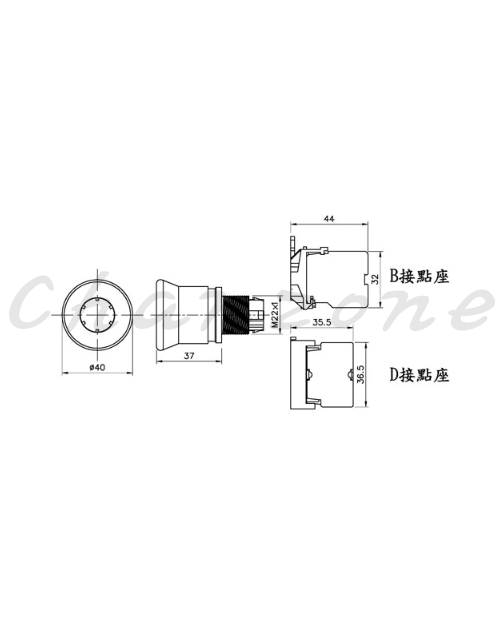 山河電機 ø22-SHD系列/金屬固定圈接點座B型、D型共用 連鎖/拍拉開關 SHDF-221G/224G