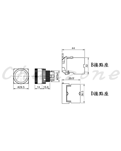 山河電機 ø22-SHD系列/金屬固定圈接點座B型、D型共用 自動復歸照光按鈕開關 SHDI-221G/222G/223G/224G