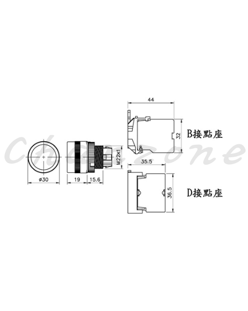山河電機 ø22-SHD系列/金屬固定圈接點座B型、D型共用 自動復歸照光按鈕開關 SHDI-221G/222G/223G/224G