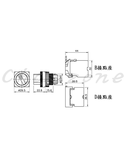 山河電機 ø22-SHD系列/金屬固定圈接點座B型、D型共用 切替開關 SHDS-221G/222G