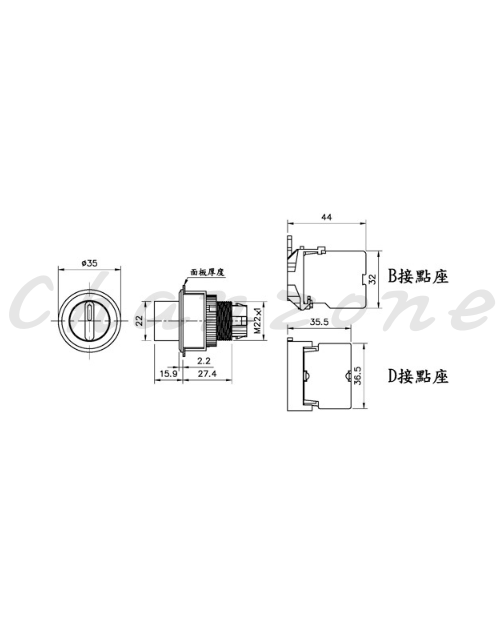 山河電機 ø30-SHB/SHD系列 平面照光切替開關 SHBIS-301P/SHDIS-301P
