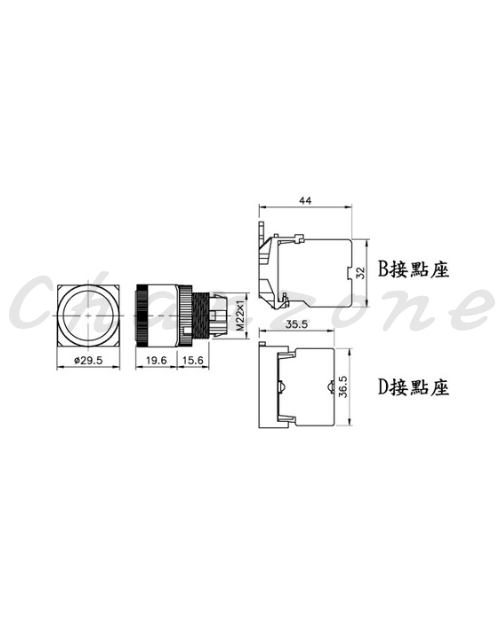 山河電機 ø22-SHD系列/金屬固定圈接點座B型、D型共用 照光押扣/押扣開關 SHDIT-221G/SHDT-221G