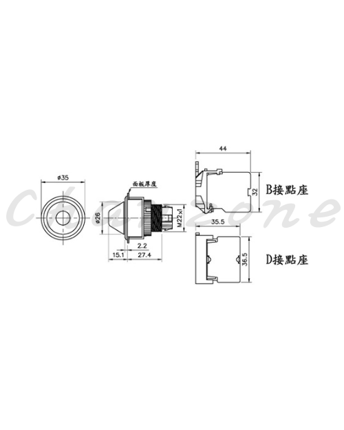 山河電機 ø30-SHB/SHD系列 平面平形/錐型信號燈 SHBP-301P/SHBP-307P/SHDP-301P/SHDP-307P