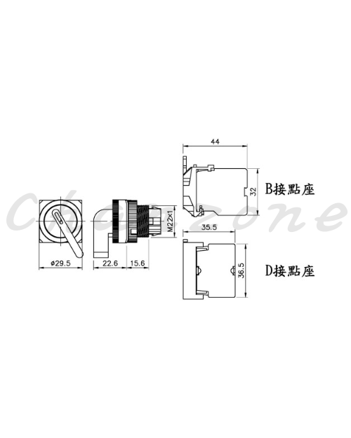 山河電機 ø22-SHD系列/金屬固定圈接點座B型、D型共用 切替開關 SHDS-221G/222G
