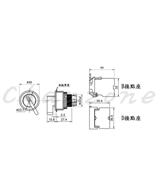 山河電機 ø30-SHB/SHD系列 平面短柄/長柄切替開關 SHBS-301P/SHBS-302P/SHDS-301P/SHDS-302P